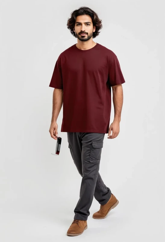 Maroon-French Terry cotton Oversize T-Shirt Manufacturer