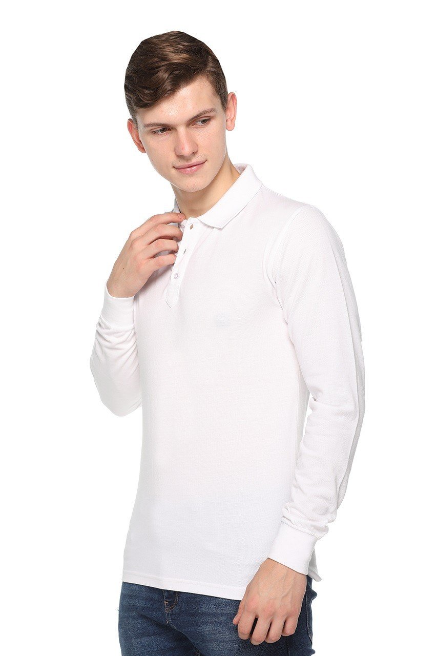 White-Pikmee Fas-Tees Polo Full Sleeve T-shirt