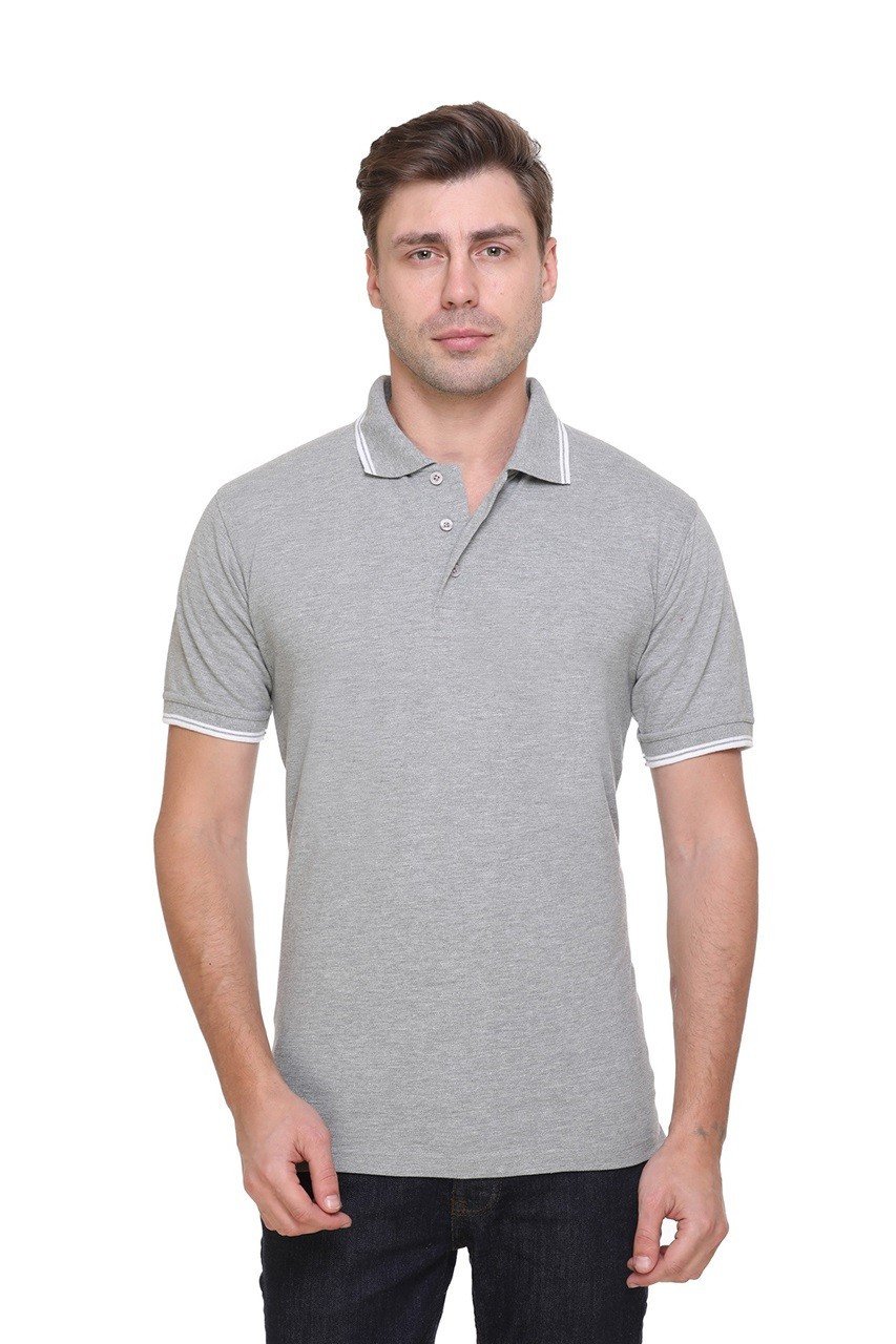 Double Tipped Tipline Grey Melange Polo T-shirt