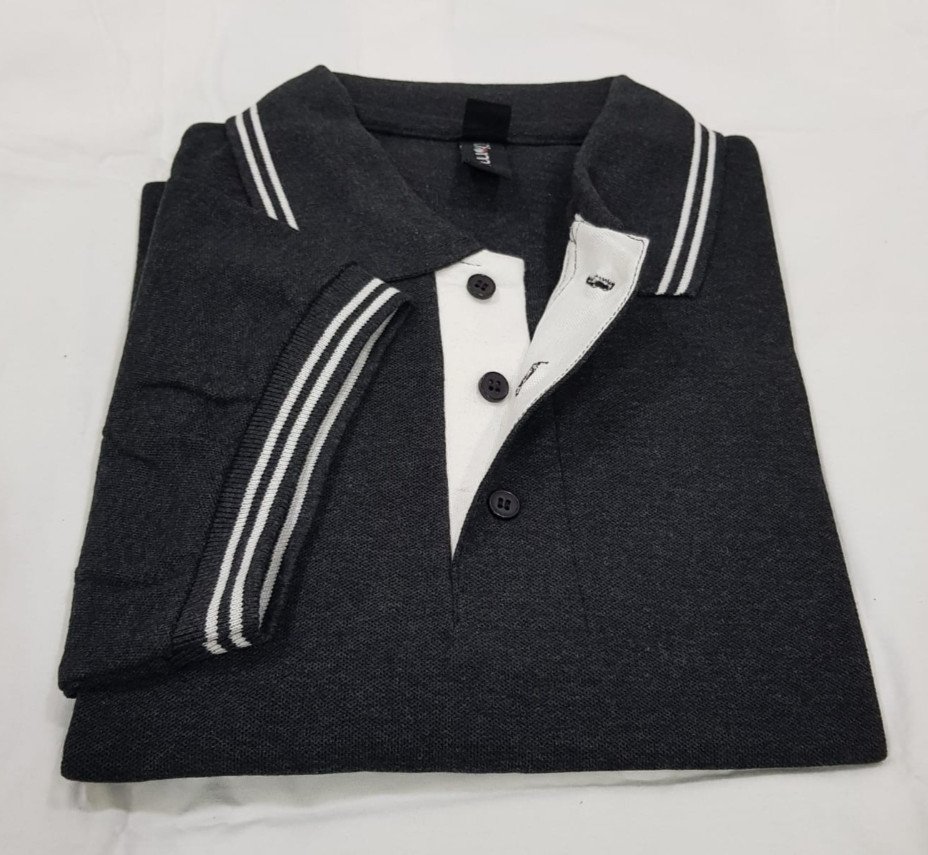 Charcoal Grey-Chrome Double-Tipping 230 GSM Cotton T-Shirt