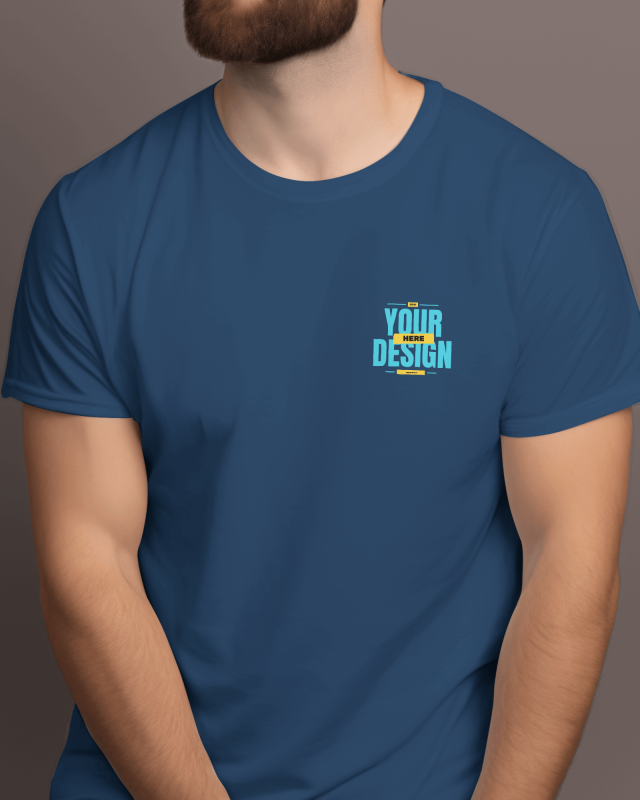 Navy Blue-Men's Customized Chest Logo print T-shirt