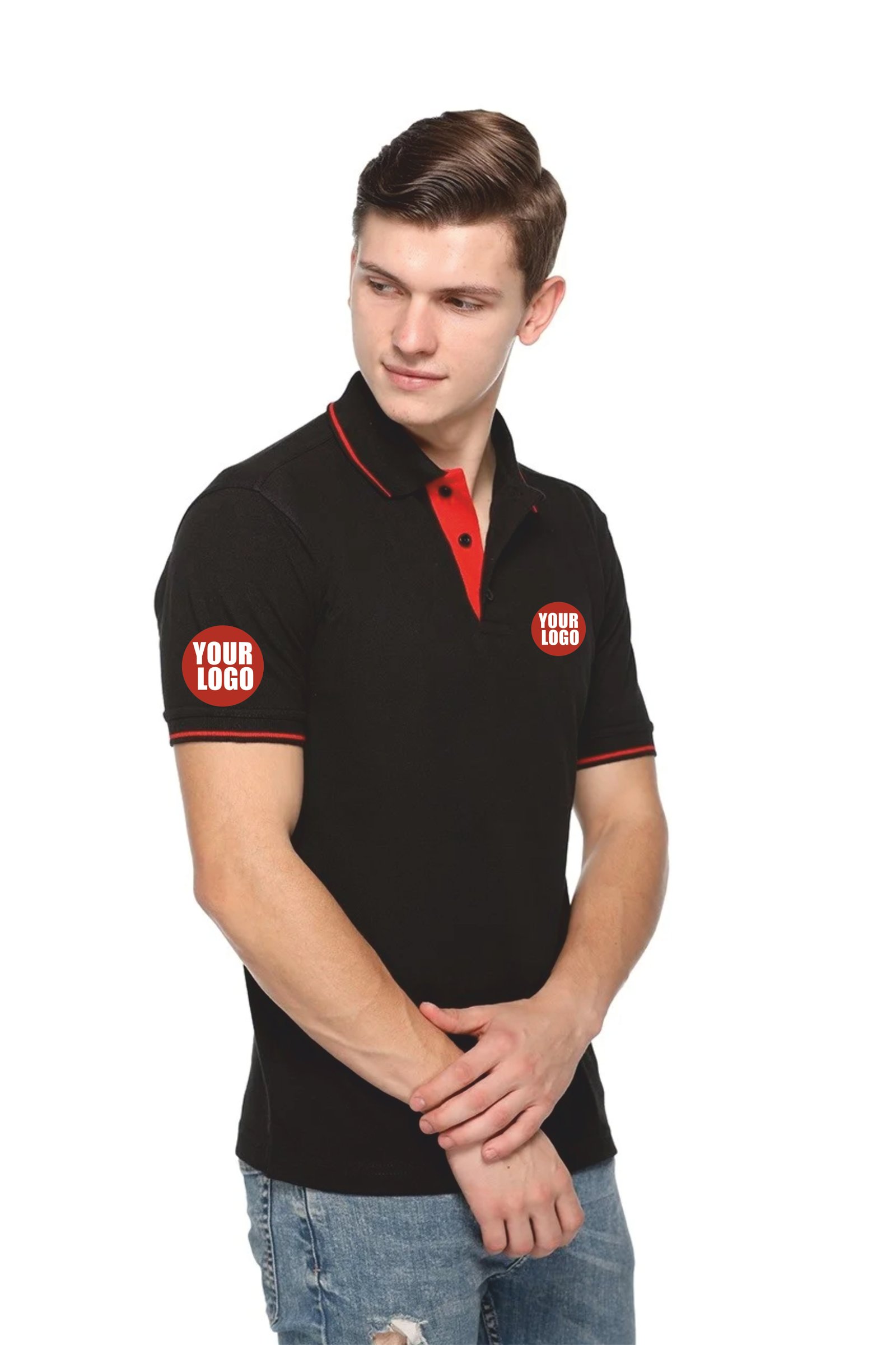 Black-Custom Pikmee Highline Polo red rib line T-shirt