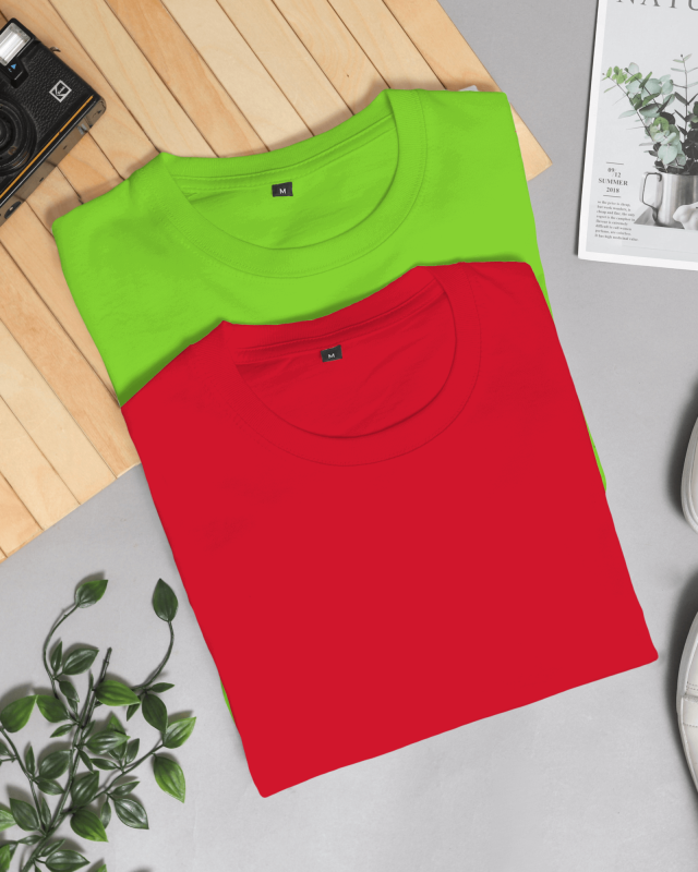 Green & Red-Plain Combo T-Shirt