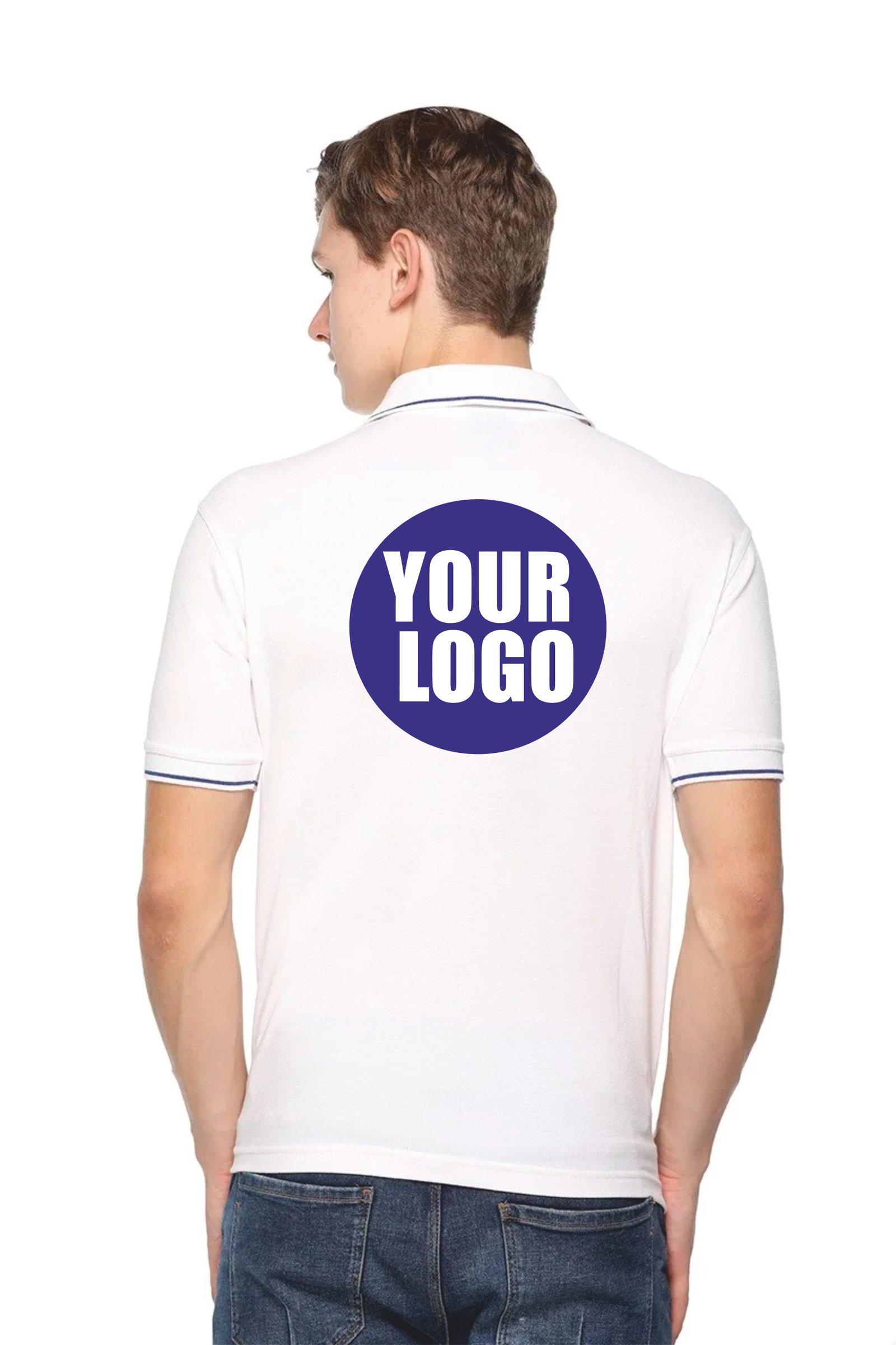 White -Custom Pikmee Highline Polo Blue Ribbed line T-shirt