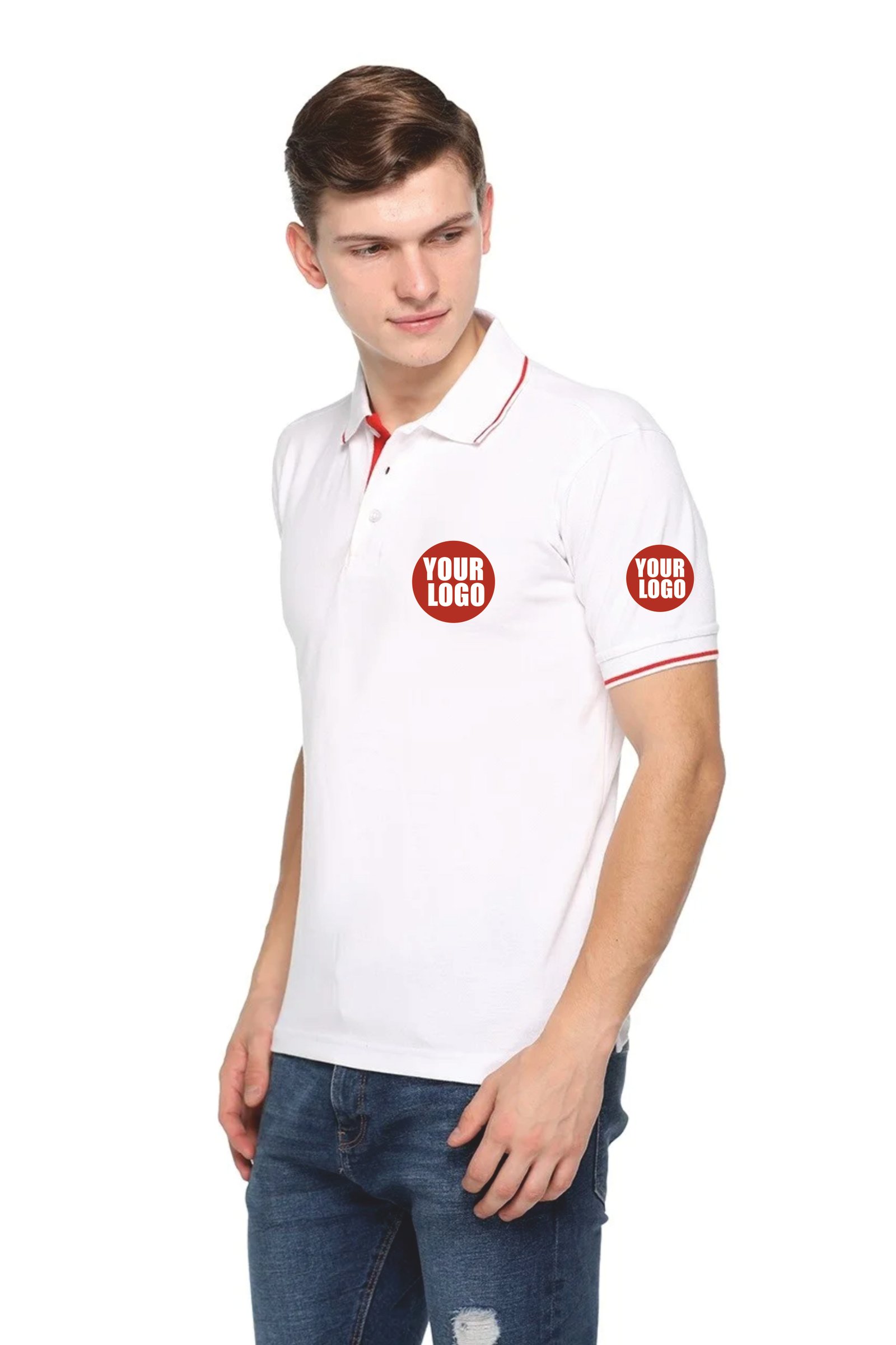 White -Custom Pikmee Highline Polo red rib line T-shirt
